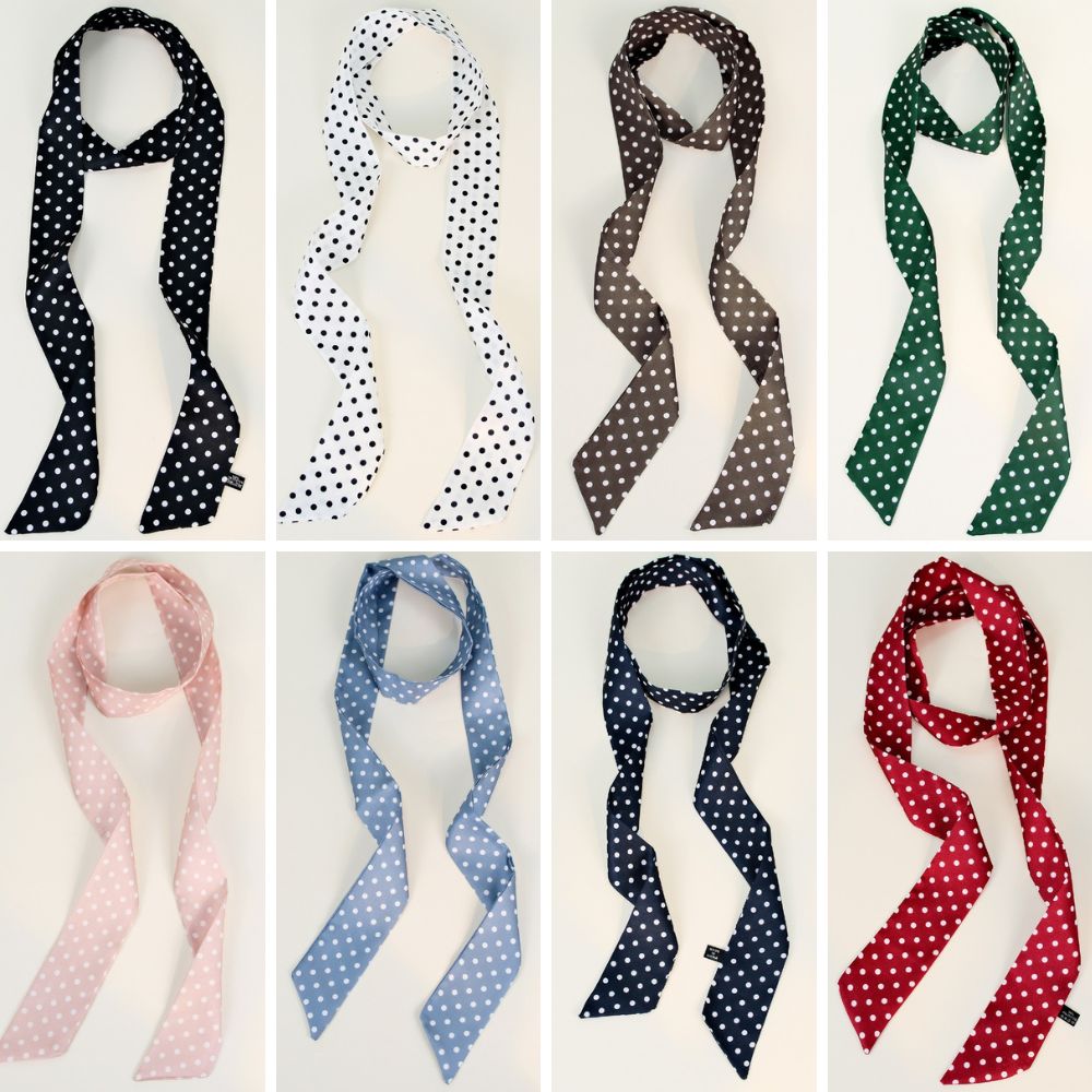 Satin Long Skinny Neck Scarf Necktie Headband Wrap Multi-Purpose Neckerchief - Polka Dots