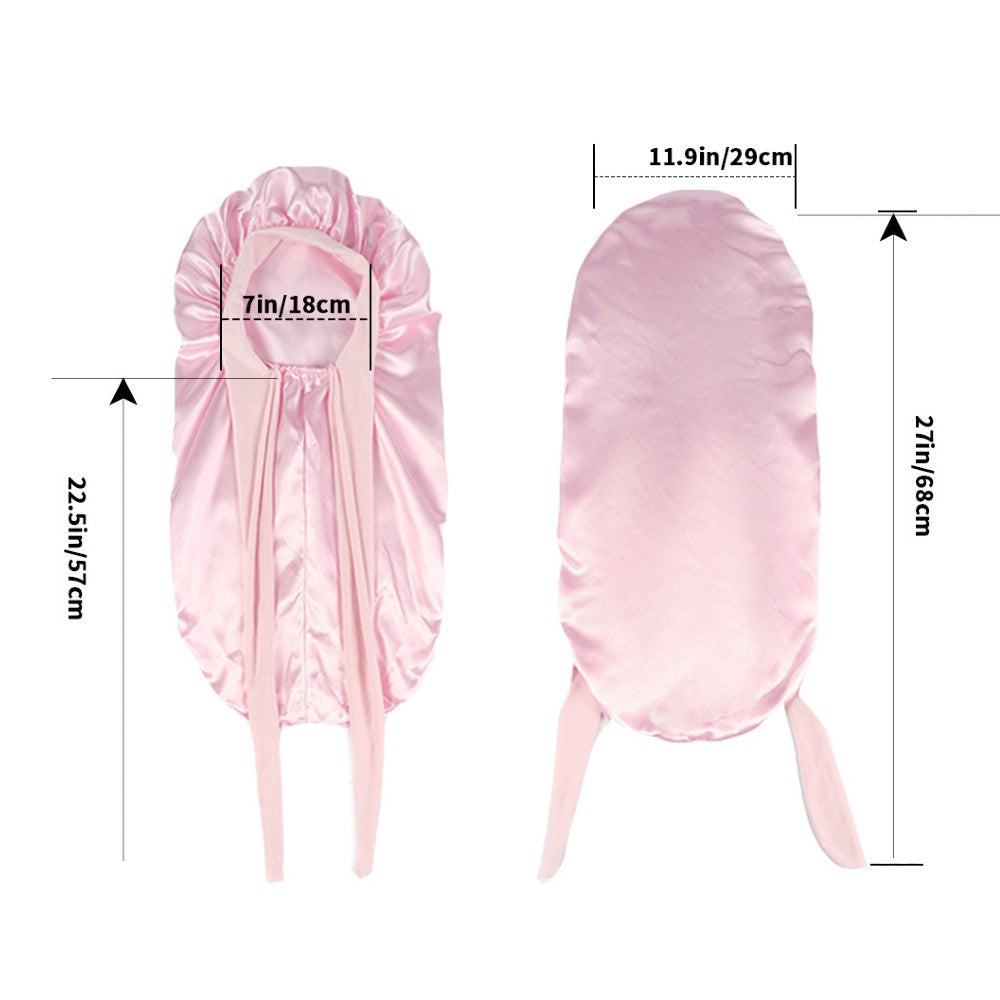 Satin Hair Bonnet for Long Curly Hair - Pink