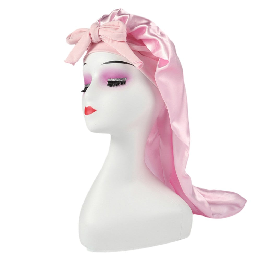 Satin Hair Bonnet for Long Curly Hair - Pink