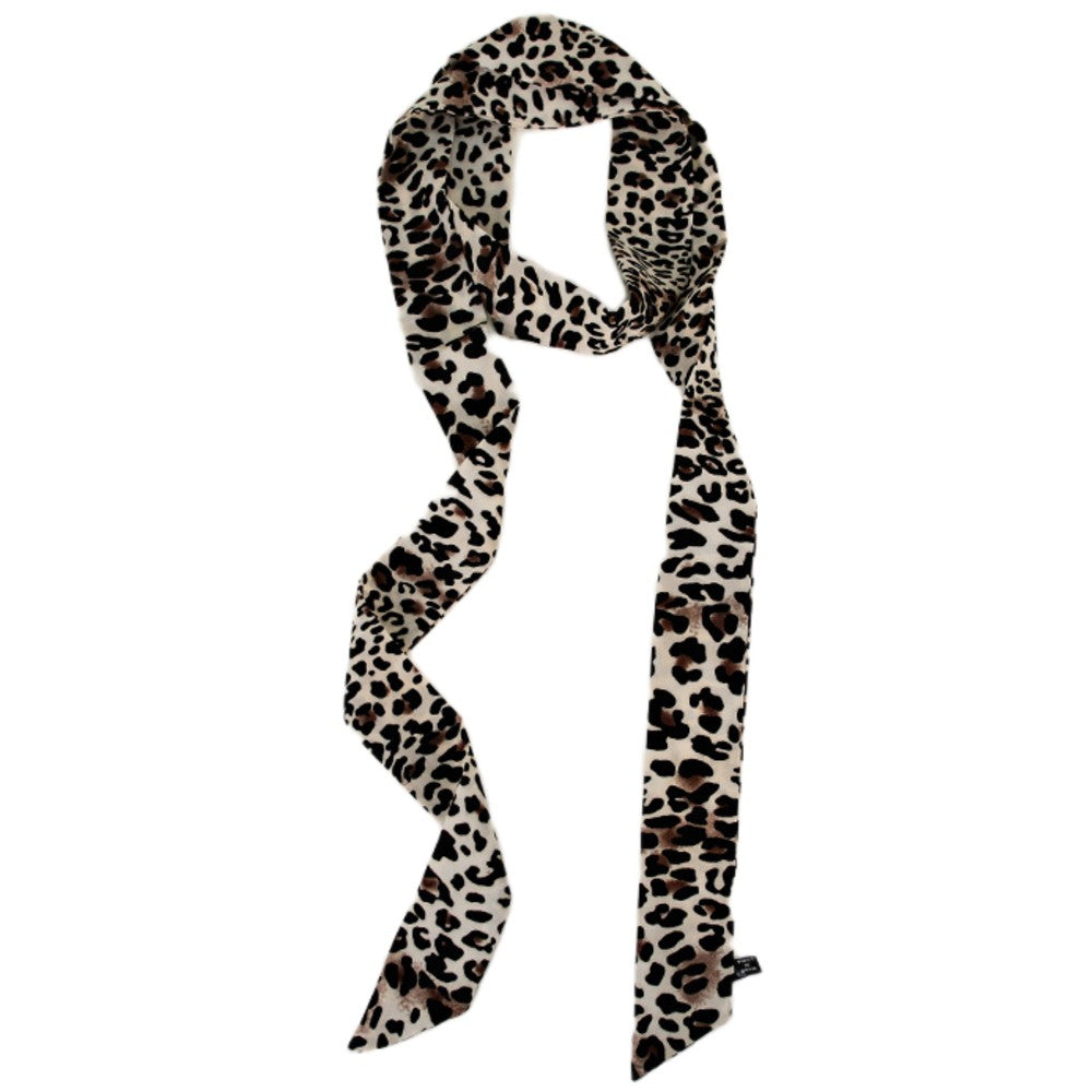 Satin Long Skinny Neck Scarf Necktie Headband Wrap Multi-Purpose Neckerchief - Animal Print