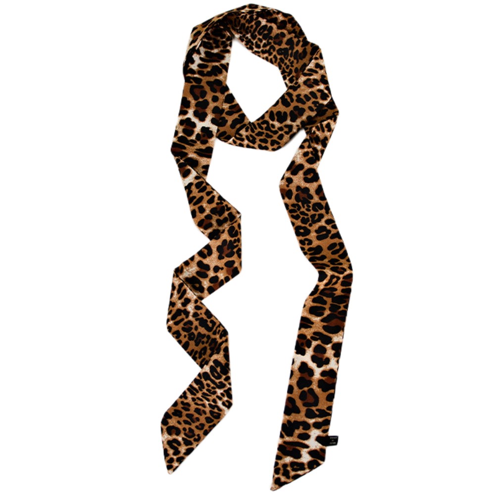 Satin Long Skinny Neck Scarf Necktie Headband Wrap Multi-Purpose Neckerchief - Animal Print