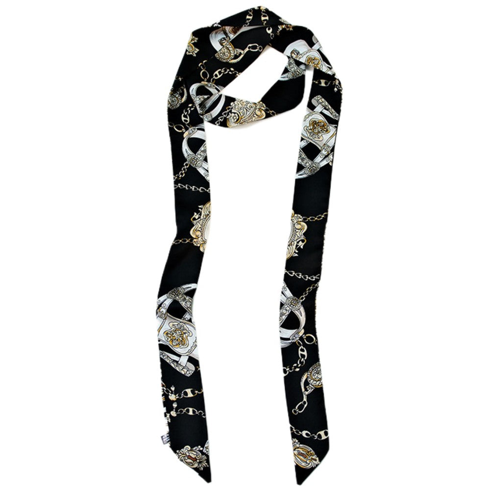Satin Long Skinny Neck Scarf Necktie Headband Wrap Multi-Purpose Neckerchief - Geometric Print
