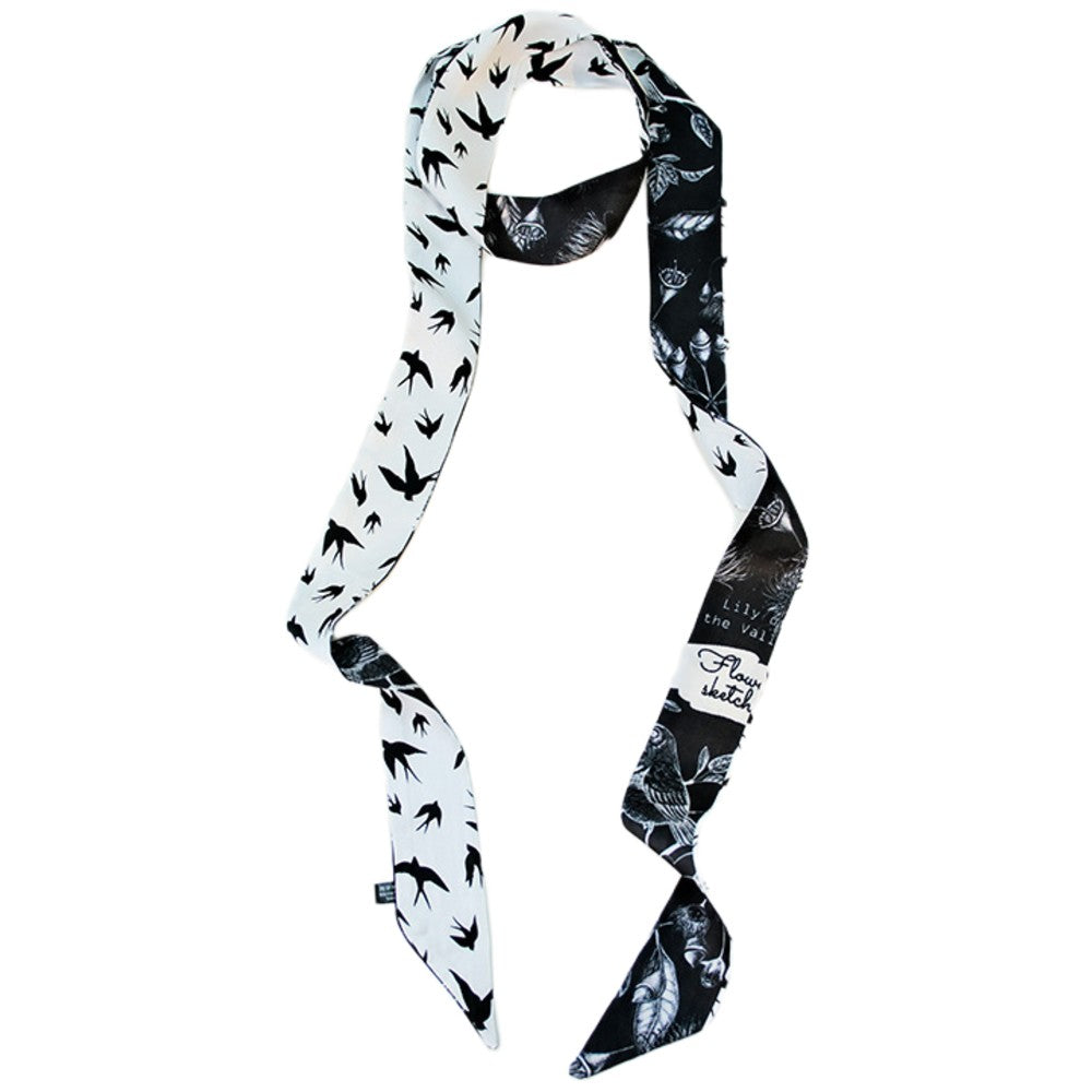 Satin Long Skinny Neck Scarf Necktie Headband Wrap Multi-Purpose Neckerchief - Floral Print