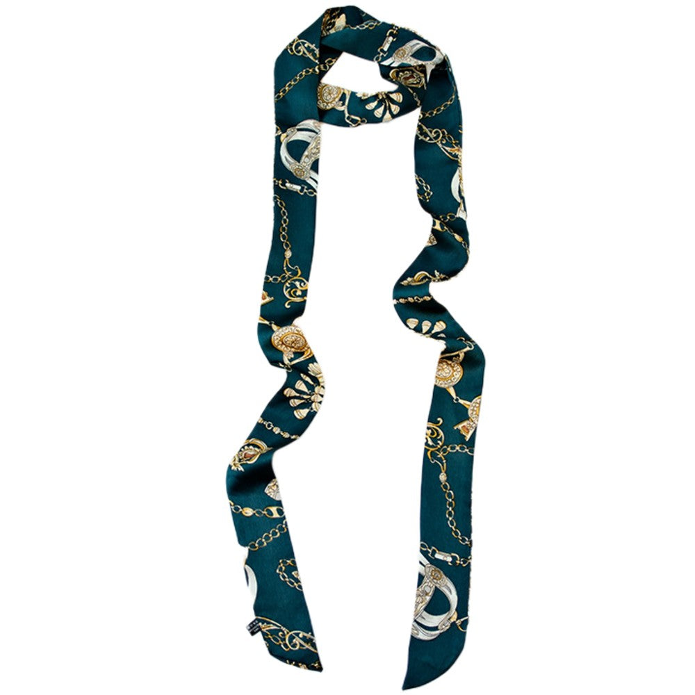 Satin Long Skinny Neck Scarf Necktie Headband Wrap Multi-Purpose Neckerchief - Geometric Print