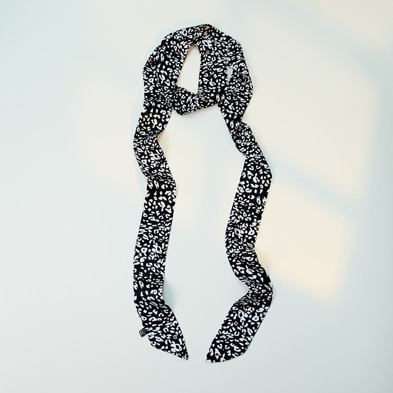 Satin Long Skinny Neck Scarf Necktie Headband Wrap Multi-Purpose Neckerchief - Animal Print