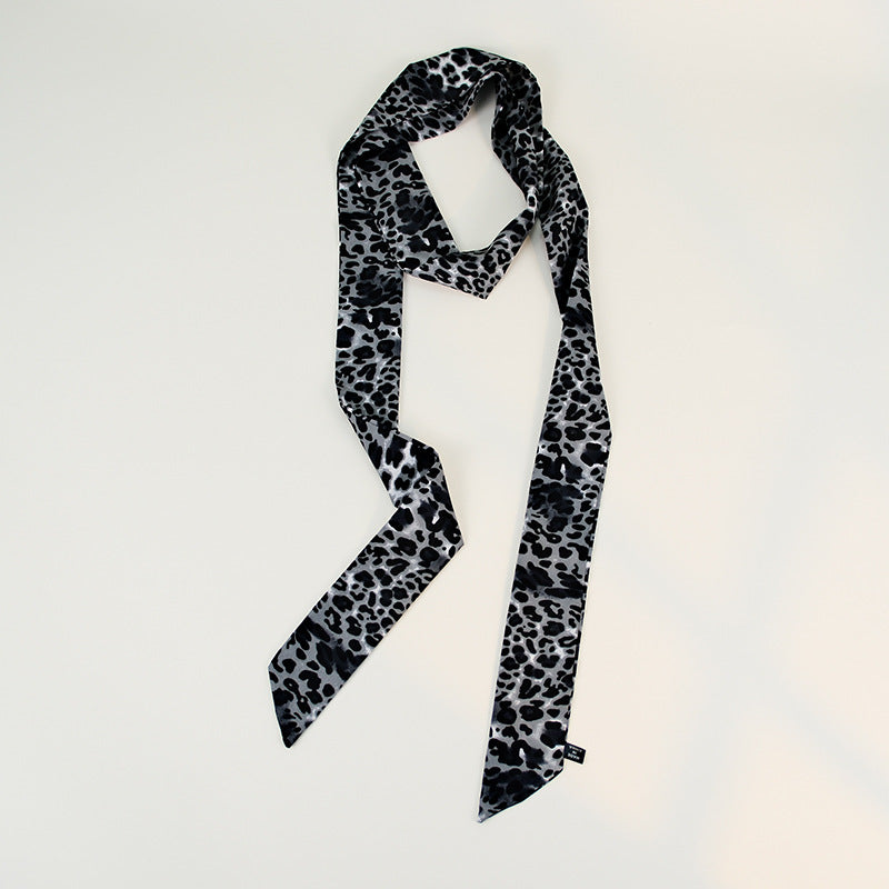 Satin Long Skinny Neck Scarf Necktie Headband Wrap Multi-Purpose Neckerchief - Animal Print