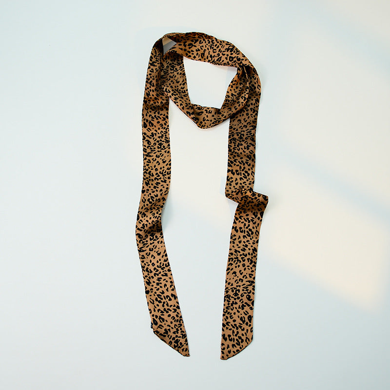 Satin Long Skinny Neck Scarf Necktie Headband Wrap Multi-Purpose Neckerchief - Animal Print