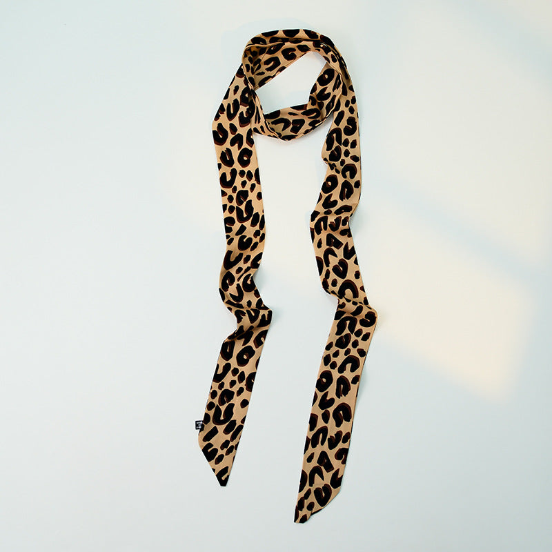 Satin Long Skinny Neck Scarf Necktie Headband Wrap Multi-Purpose Neckerchief - Animal Print