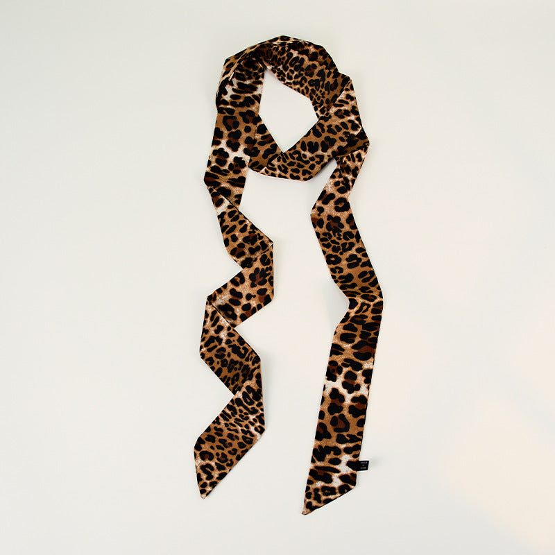 Satin Long Skinny Neck Scarf Necktie Headband Wrap Multi-Purpose Neckerchief - Animal Print