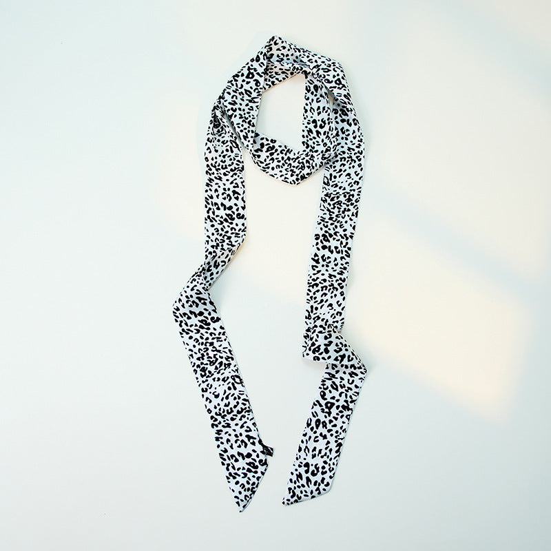 Satin Long Skinny Neck Scarf Necktie Headband Wrap Multi-Purpose Neckerchief - Animal Print
