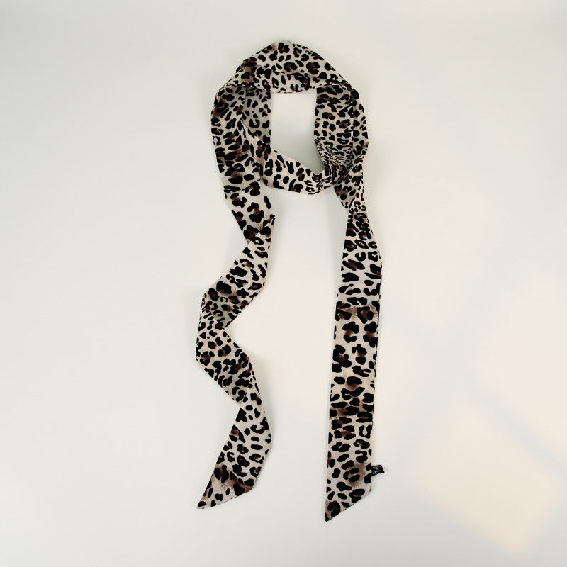 Satin Long Skinny Neck Scarf Necktie Headband Wrap Multi-Purpose Neckerchief - Animal Print