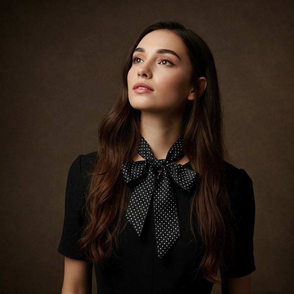 Satin Long Skinny Neck Scarf Necktie Headband Wrap Multi-Purpose Neckerchief - Polka Dots
