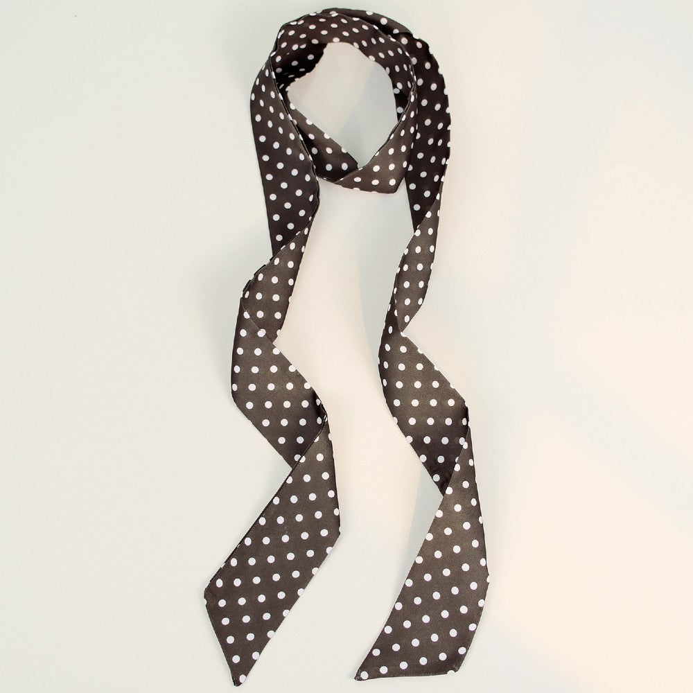 Satin Long Skinny Neck Scarf Necktie Headband Wrap Multi-Purpose Neckerchief - Polka Dots