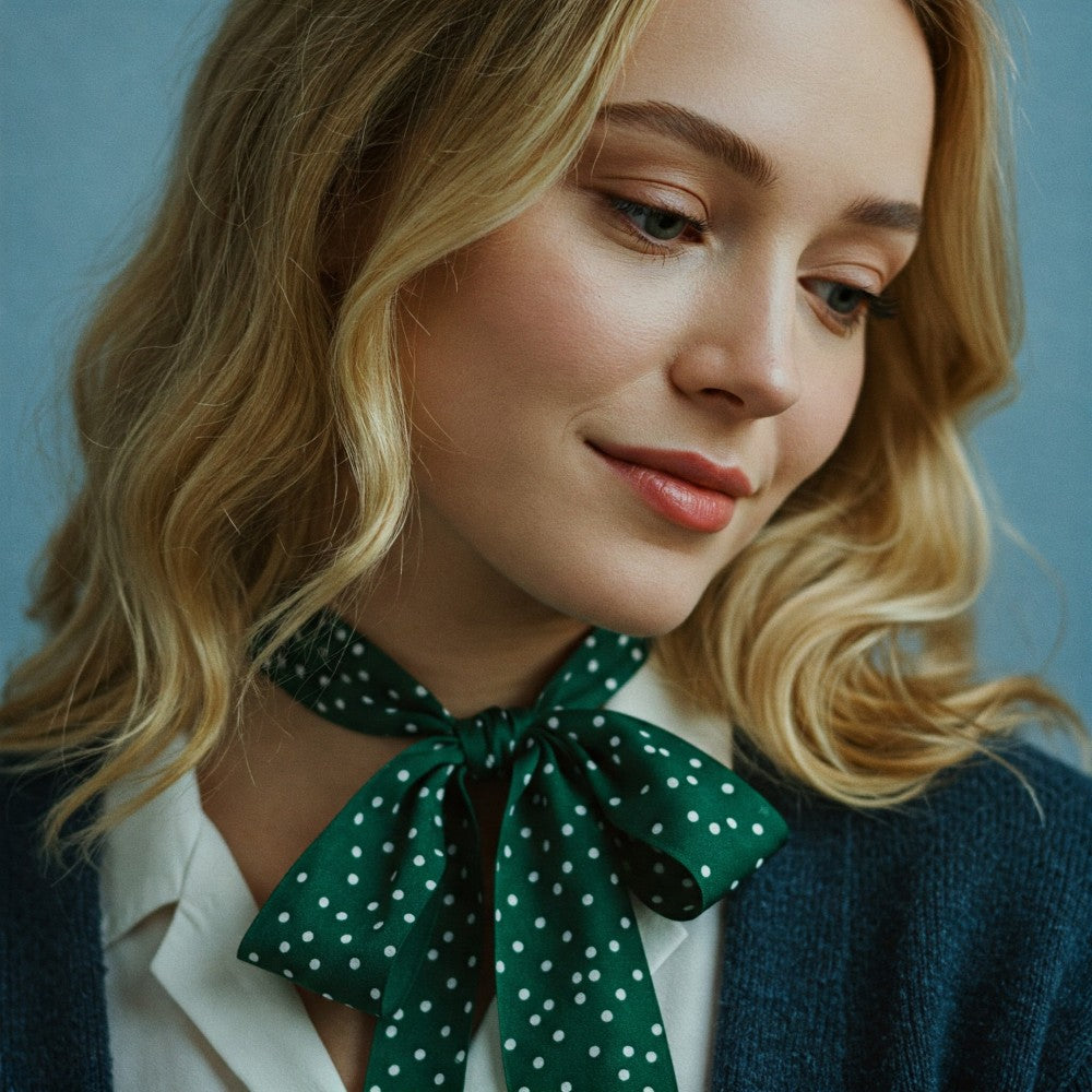 Satin Long Skinny Neck Scarf Necktie Headband Wrap Multi-Purpose Neckerchief - Polka Dots