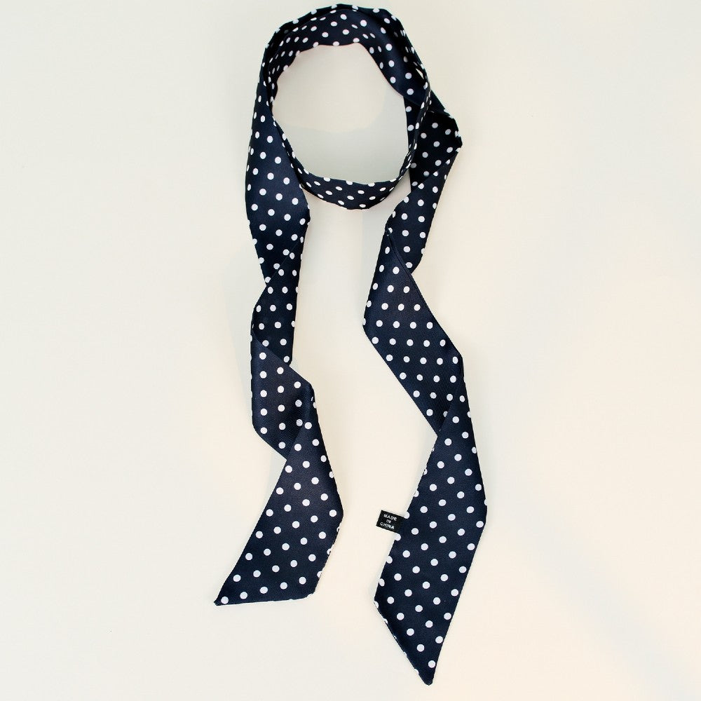 Satin Long Skinny Neck Scarf Necktie Headband Wrap Multi-Purpose Neckerchief - Polka Dots
