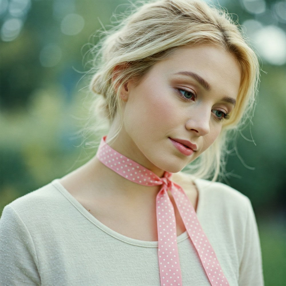 Satin Long Skinny Neck Scarf Necktie Headband Wrap Multi-Purpose Neckerchief - Polka Dots
