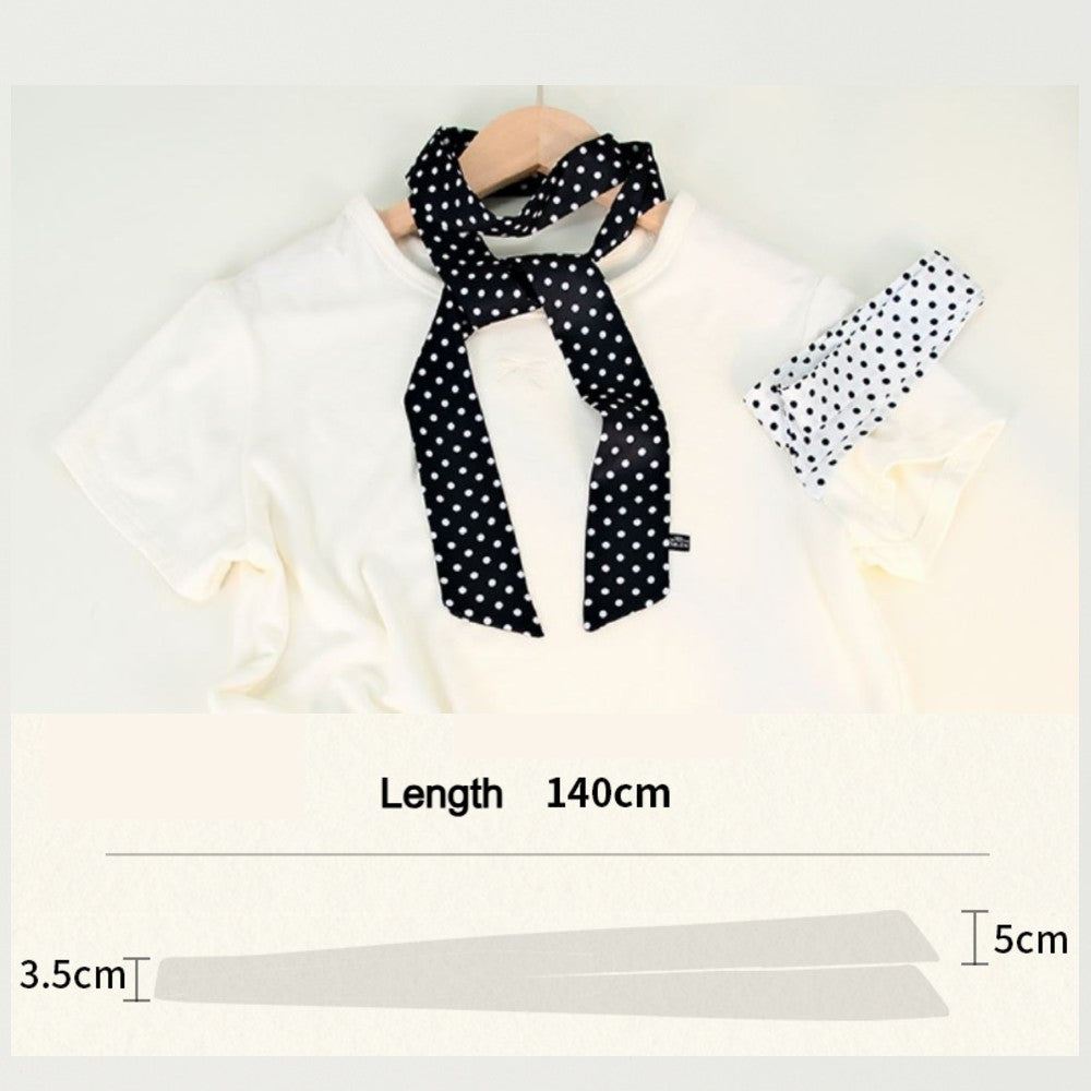 Satin Long Skinny Neck Scarf Necktie Headband Wrap Multi-Purpose Neckerchief - Polka Dots