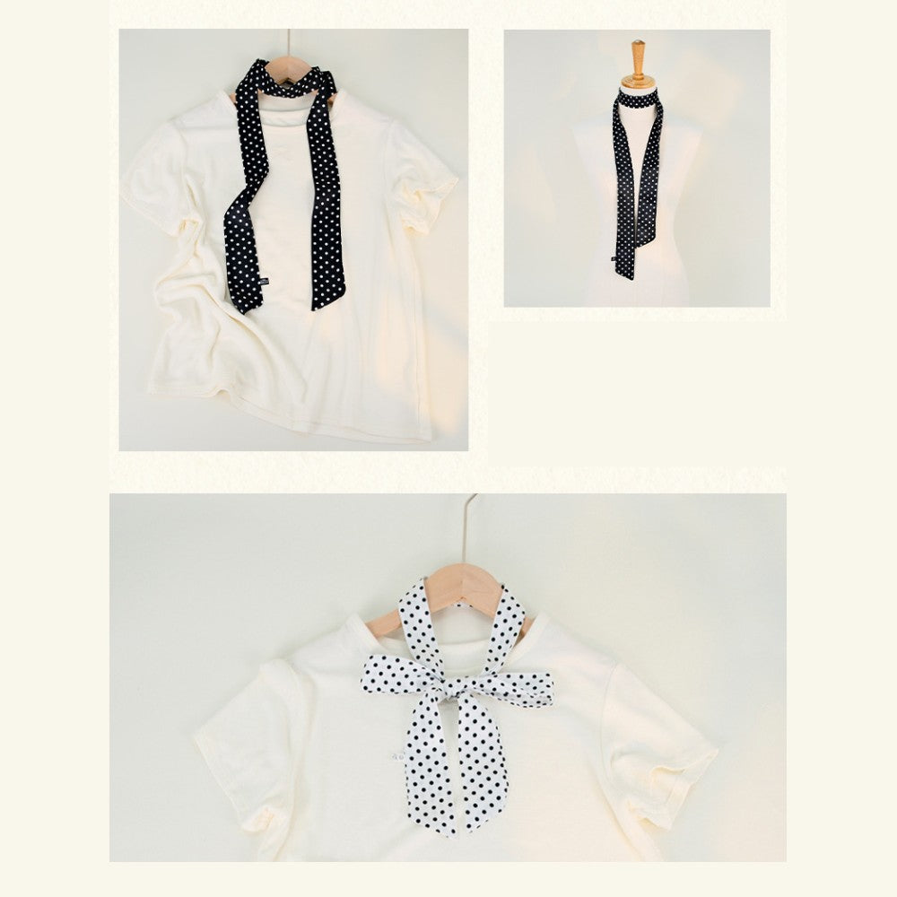 Satin Long Skinny Neck Scarf Necktie Headband Wrap Multi-Purpose Neckerchief - Polka Dots