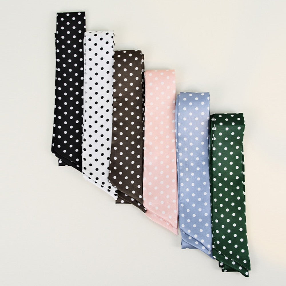 Satin Long Skinny Neck Scarf Necktie Headband Wrap Multi-Purpose Neckerchief - Polka Dots