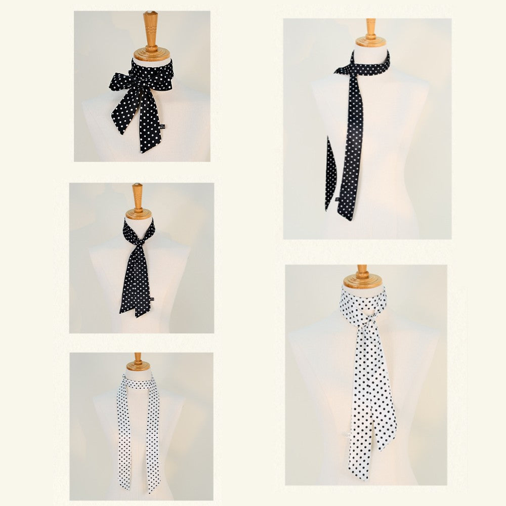 Satin Long Skinny Neck Scarf Necktie Headband Wrap Multi-Purpose Neckerchief - Polka Dots