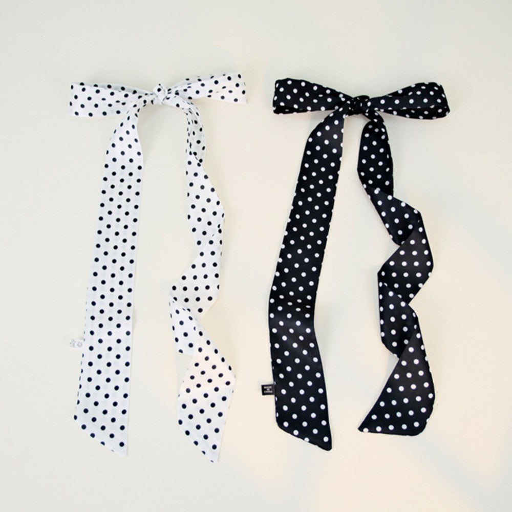 Satin Long Skinny Neck Scarf Necktie Headband Wrap Multi-Purpose Neckerchief - Polka Dots