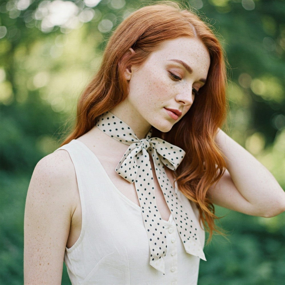 Satin Long Skinny Neck Scarf Necktie Headband Wrap Multi-Purpose Neckerchief - Polka Dots