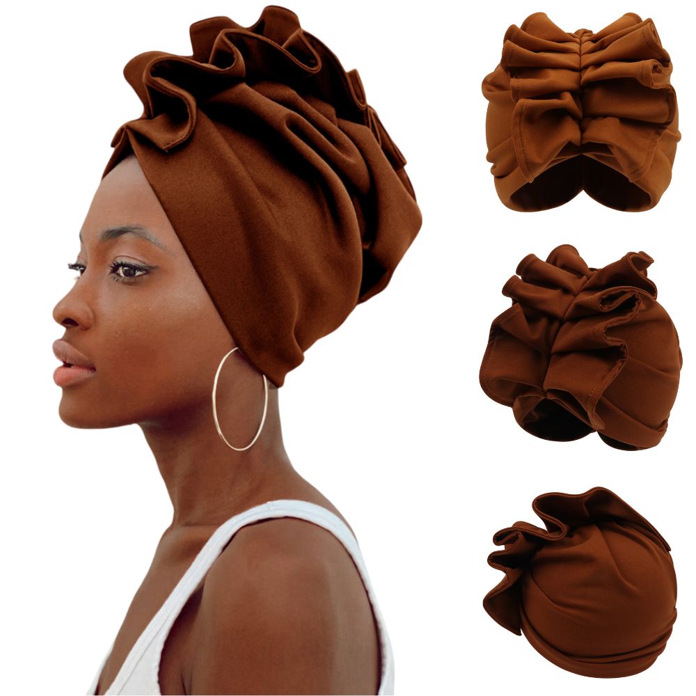 Ruffled Turban Headwrap for Women Elegant Head Scarf Chic Fashion Headwear