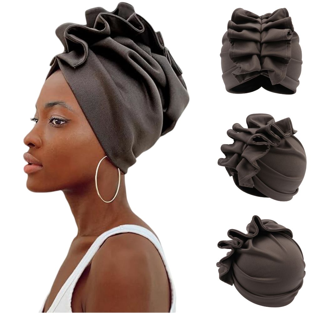 Ruffled Turban Headwrap for Women Elegant Head Scarf Chic Fashion Headwear