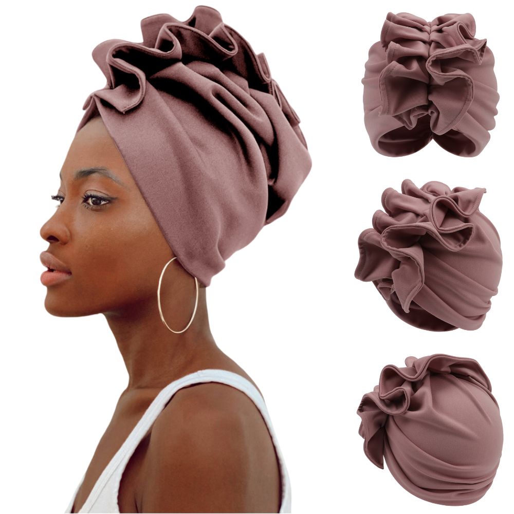 Ruffled Turban Headwrap for Women Elegant Head Scarf Chic Fashion Headwear