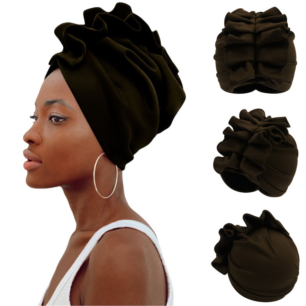 Ruffled Turban Headwrap for Women Elegant Head Scarf Chic Fashion Headwear