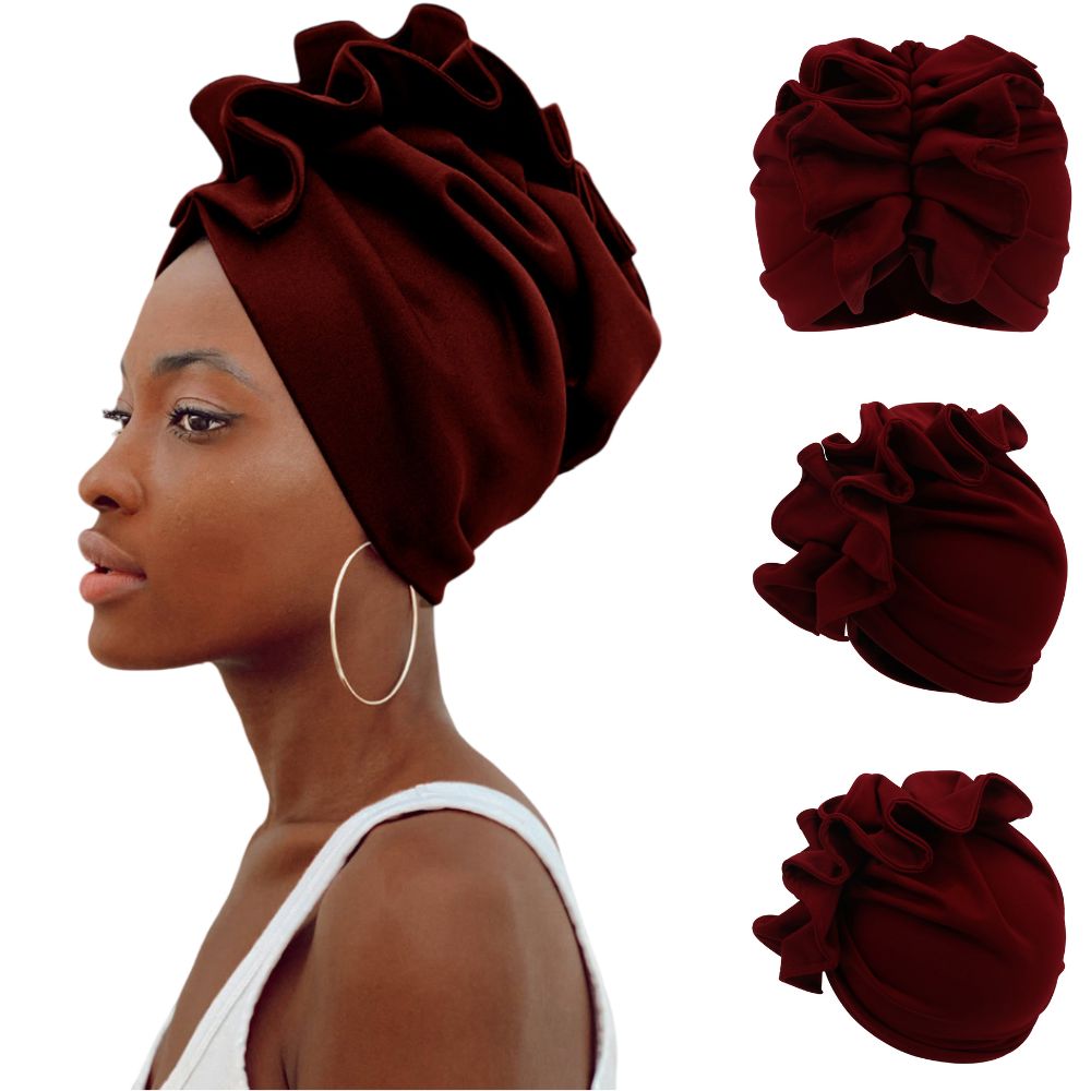Ruffled Turban Headwrap for Women Elegant Head Scarf Chic Fashion Headwear