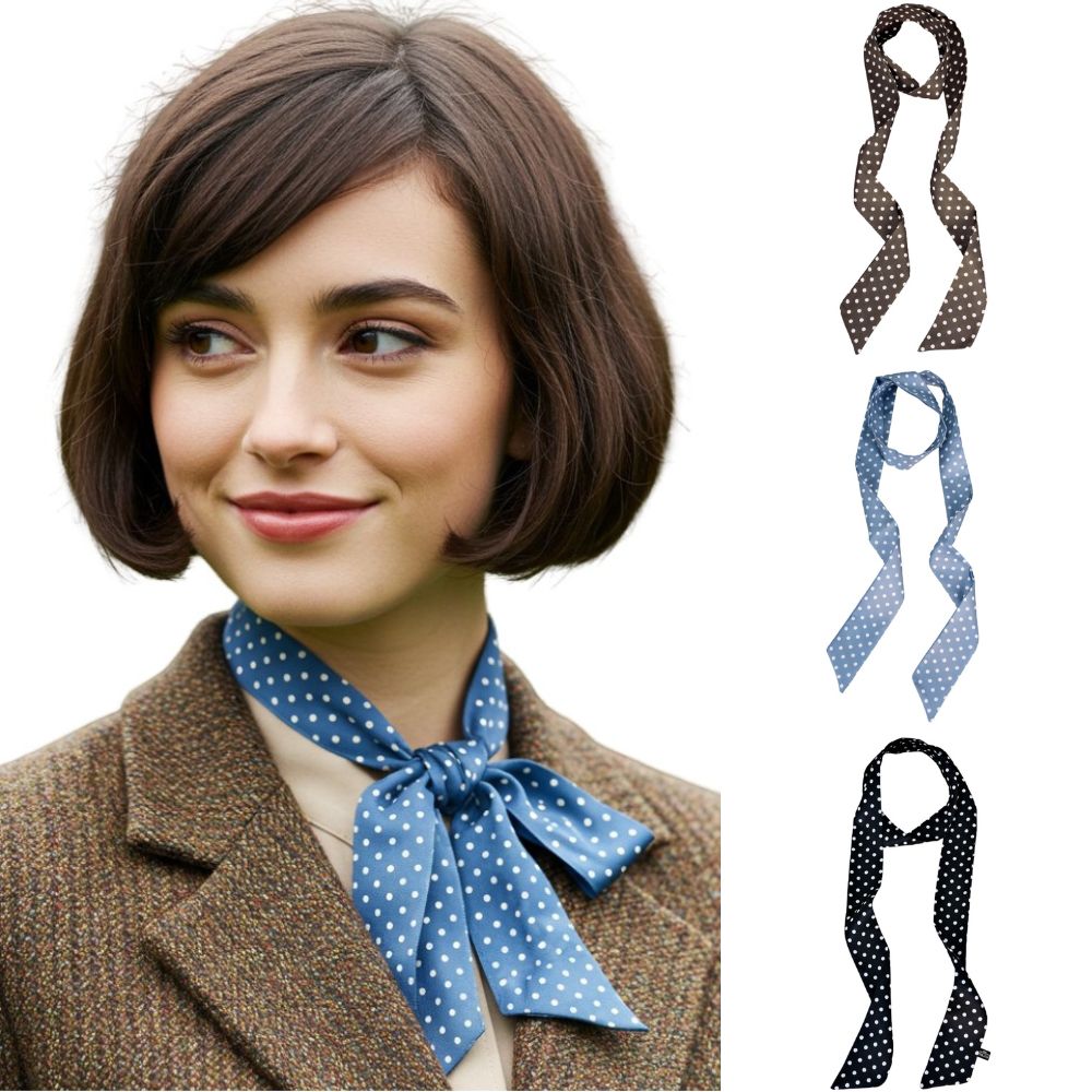 3 Pack Satin Skinny Neck Scarf Elegant Headband Wrap Lightweight Bandana - Polka Dots