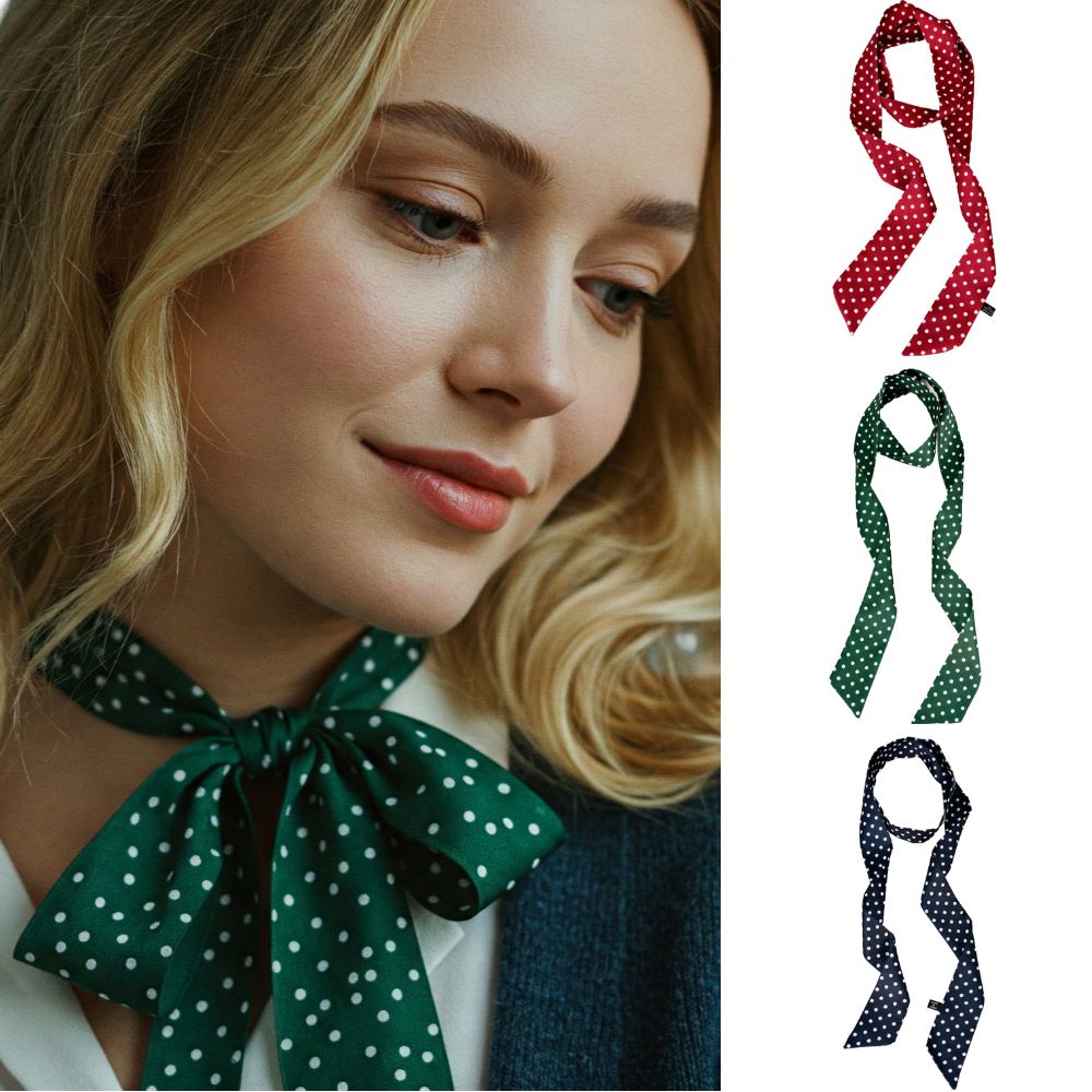3 Pack Satin Skinny Neck Scarf Elegant Headband Wrap Lightweight Bandana - Polka Dots