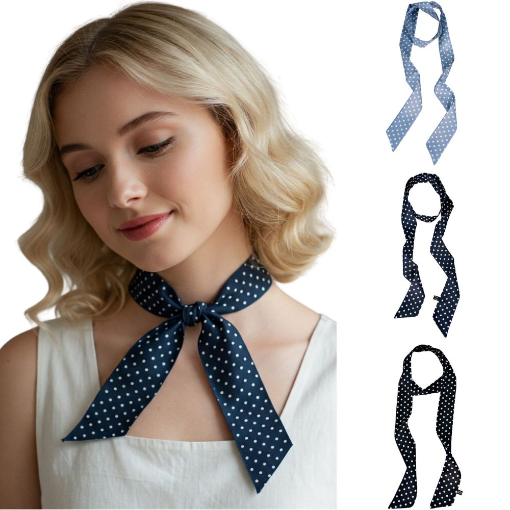 3 Pack Satin Skinny Neck Scarf Elegant Headband Wrap Lightweight Bandana - Polka Dots