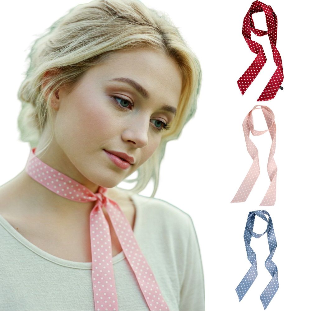 3 Pack Satin Skinny Neck Scarf Elegant Headband Wrap Lightweight Bandana - Polka Dots