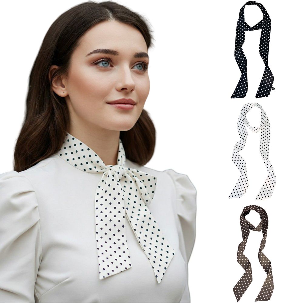3 Pack Satin Skinny Neck Scarf Elegant Headband Wrap Lightweight Bandana - Polka Dots