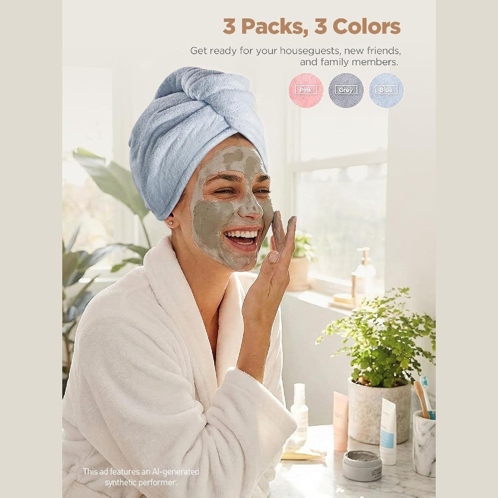 Bamboo Hair Wrap Towel 3-Pack & Microfiber Drying Turbans | Ultra-Absorbent Anti-Frizz Hair Caps for Women