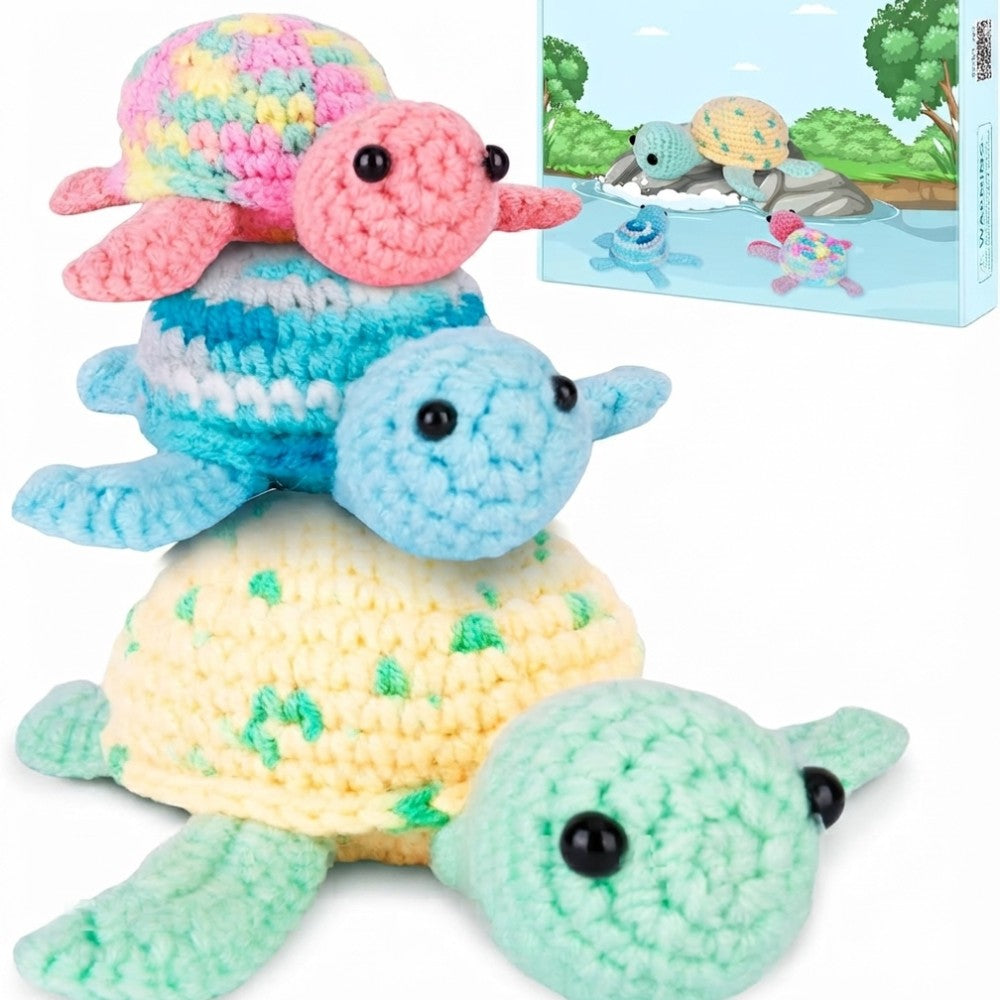 Beginner Crochet Kit - DIY Turtles Craft Set for Adults & Kids Includes Pattern Yarn Crochet Hook & Supplies