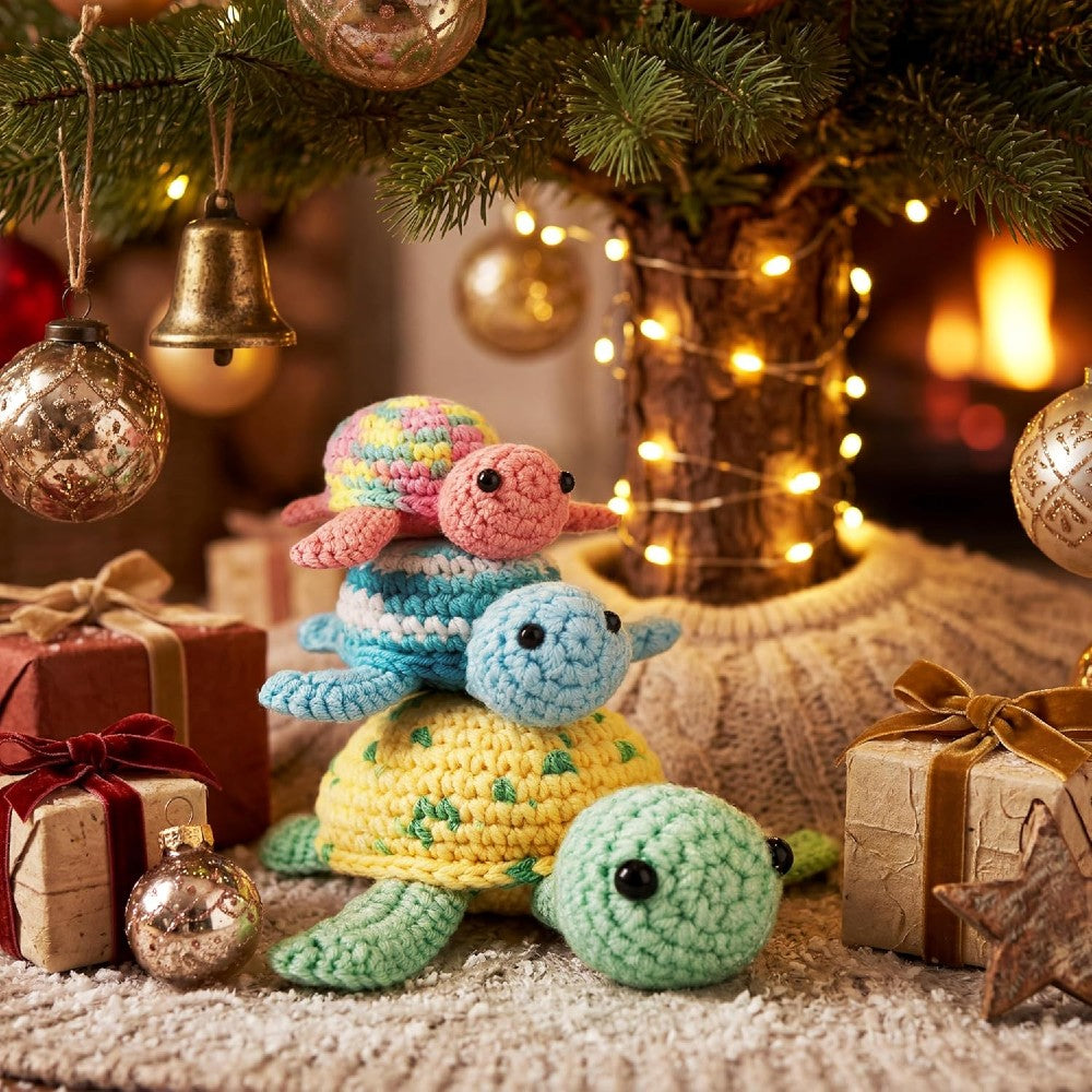 Beginner Crochet Kit - DIY Turtles Craft Set for Adults & Kids Includes Pattern Yarn Crochet Hook & Supplies