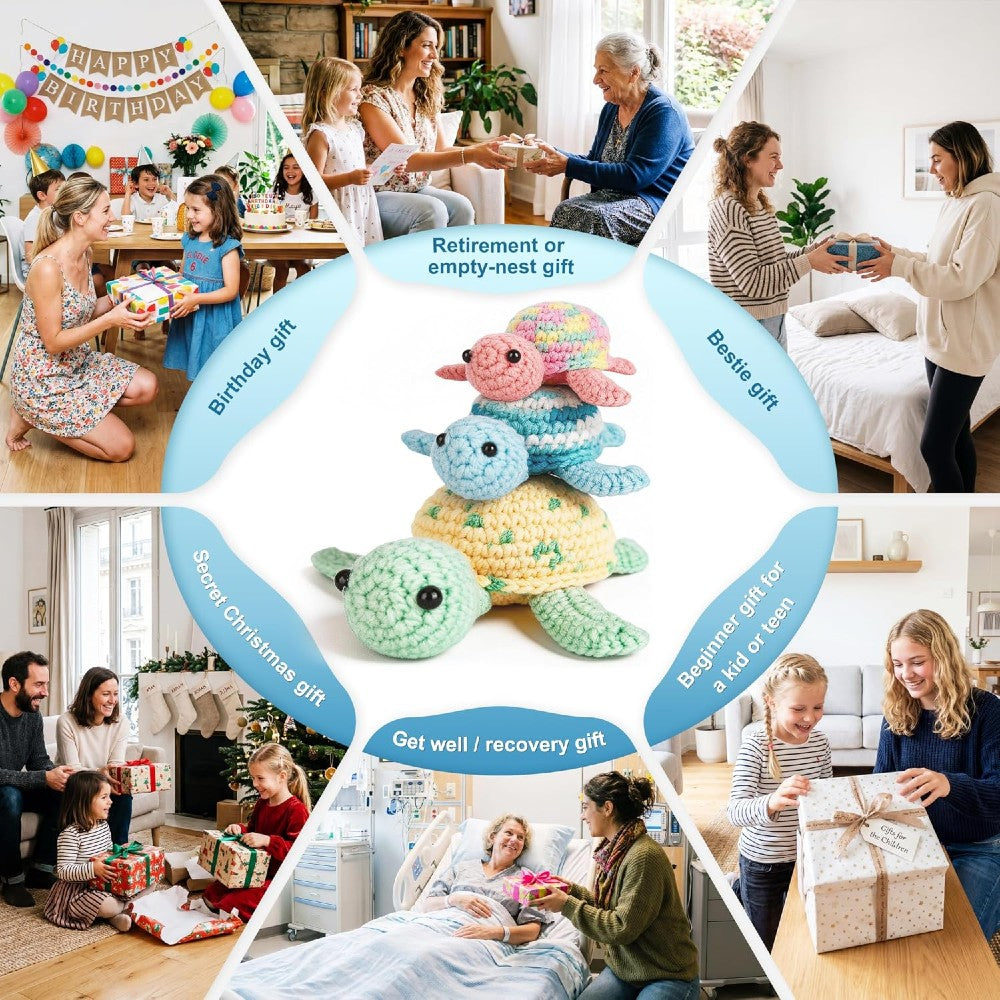 Beginner Crochet Kit - DIY Turtles Craft Set for Adults & Kids Includes Pattern Yarn Crochet Hook & Supplies