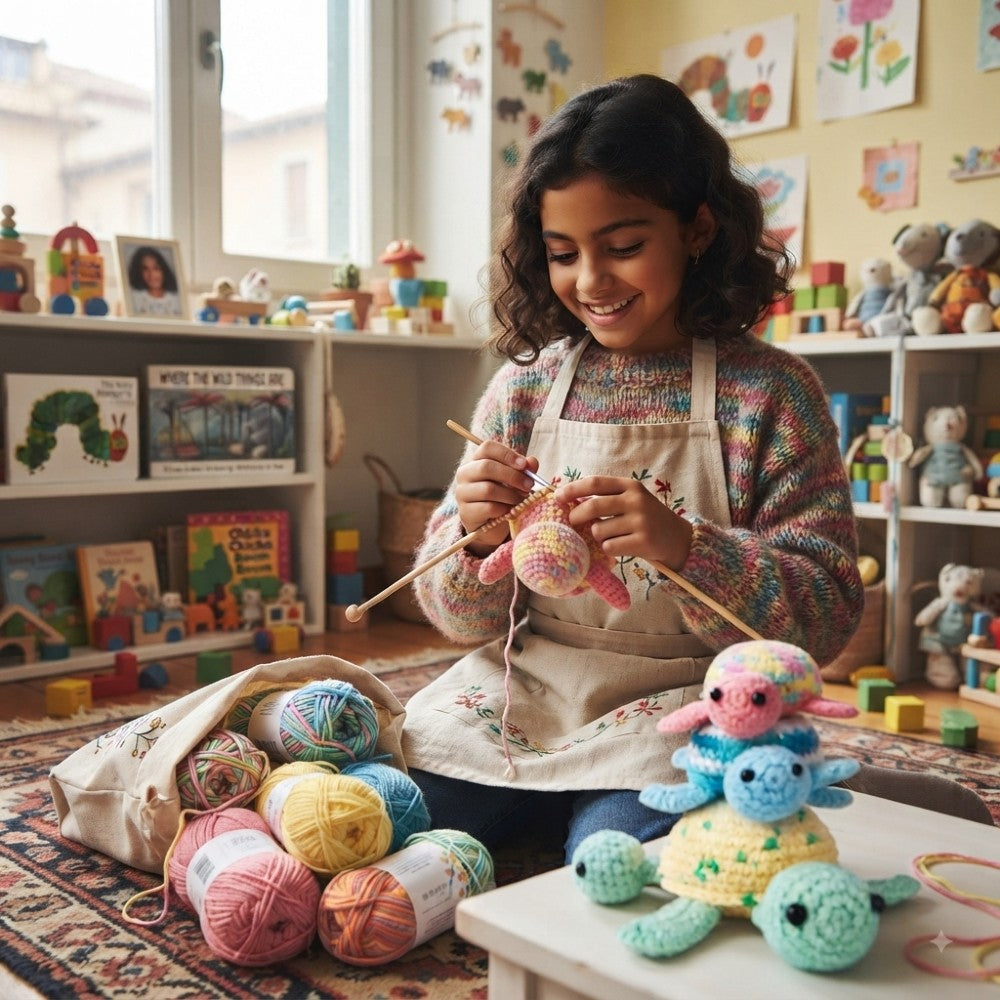 Beginner Crochet Kit - DIY Turtles Craft Set for Adults & Kids Includes Pattern Yarn Crochet Hook & Supplies
