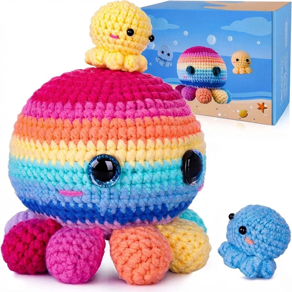 Beginner Crochet Kit - DIY Octopus Craft Set for Adults & Kids Includes Pattern Yarn Crochet Hook & Supplies