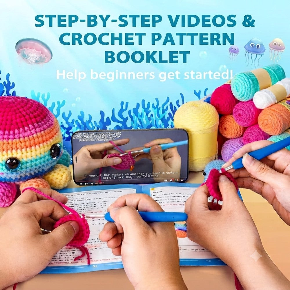 Beginner Crochet Kit - DIY Octopus Craft Set for Adults & Kids Includes Pattern Yarn Crochet Hook & Supplies