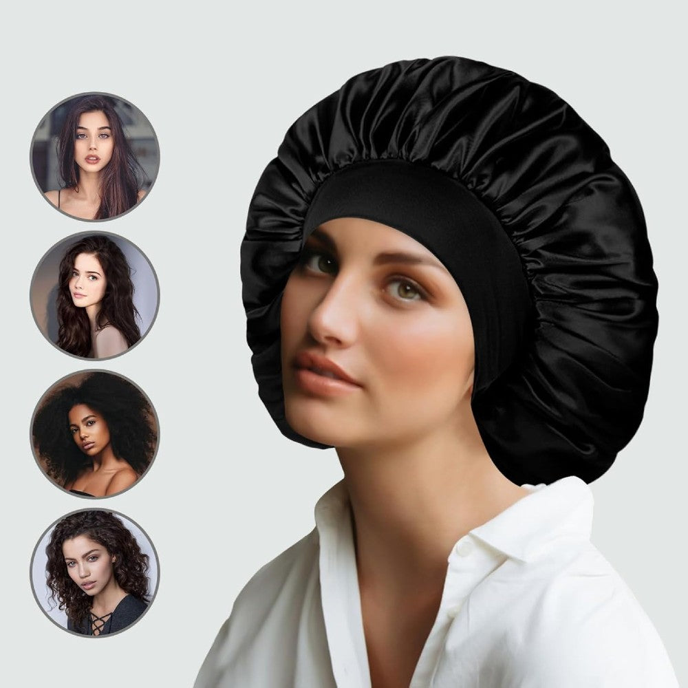 Luxury Satin Hair Bonnet Oversized Hair Wrap Retains Moisture Anti-Frizz Sleep Cap for Natural Hair