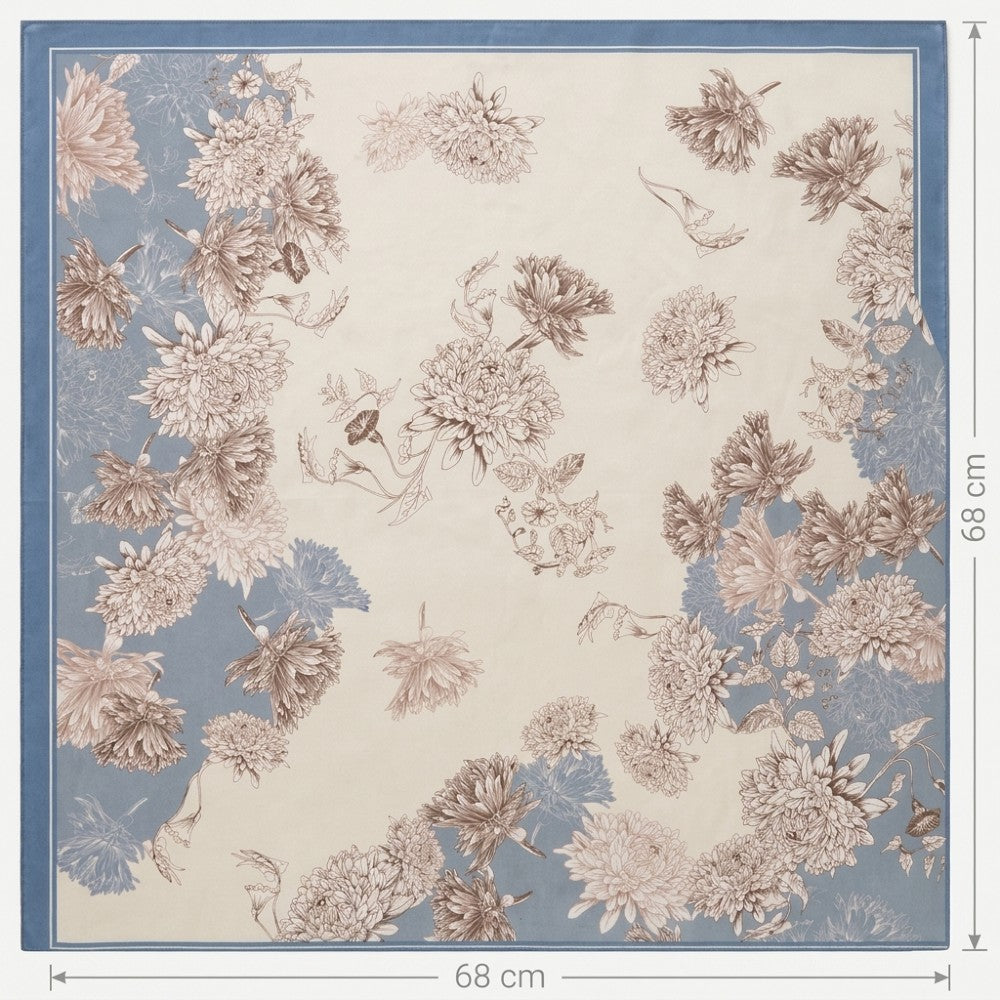 100% Mulberry Silk Square Scarf 16 Momme Floral Printed Lightweight Botanical Neck Scarf 68x68cm
