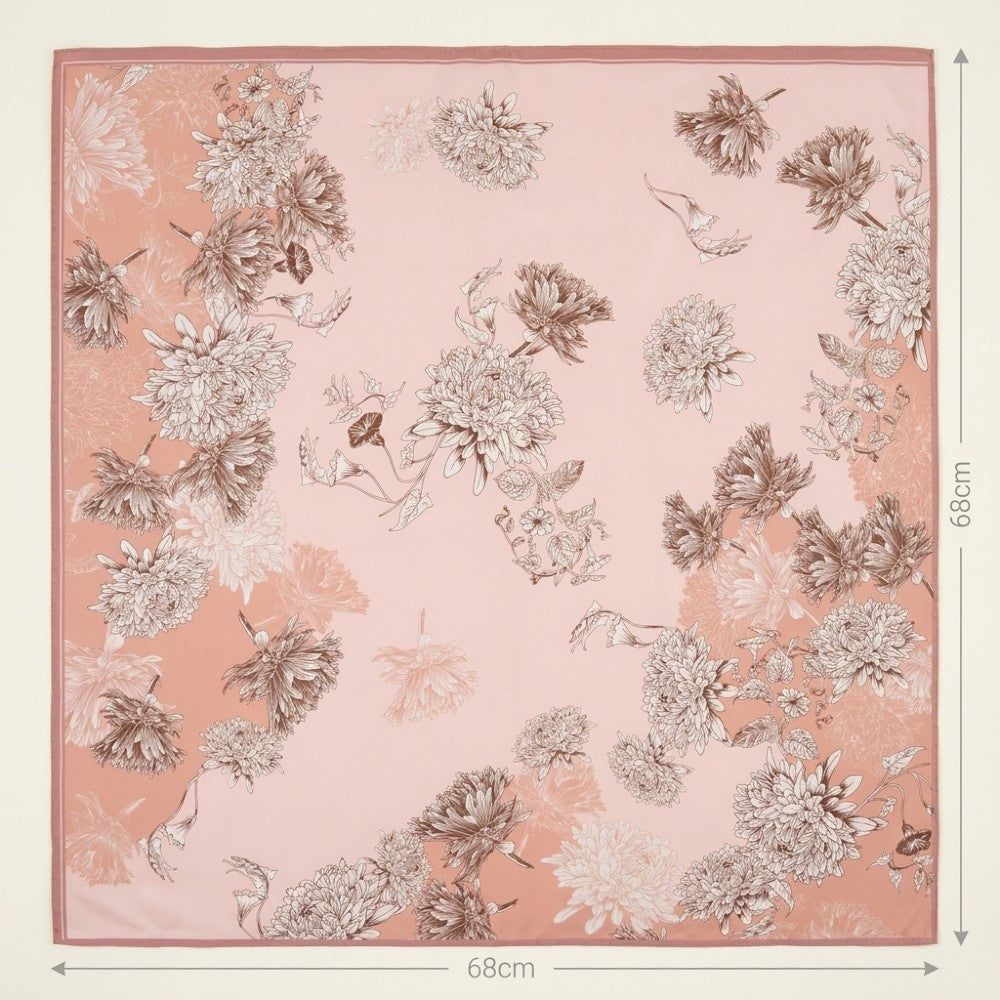 100% Mulberry Silk Square Scarf 16 Momme Floral Printed Lightweight Botanical Neck Scarf 68x68cm