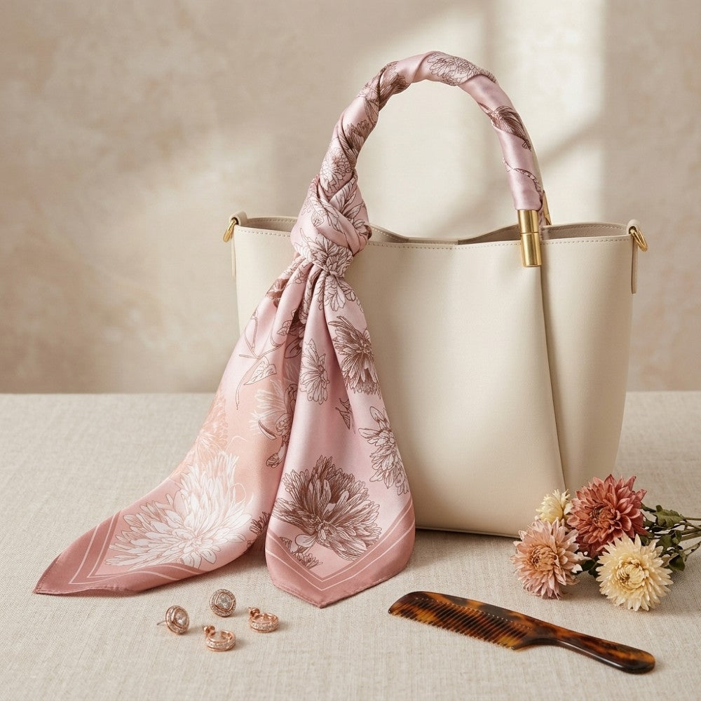 100% Mulberry Silk Square Scarf 16 Momme Floral Printed Lightweight Botanical Neck Scarf 68x68cm