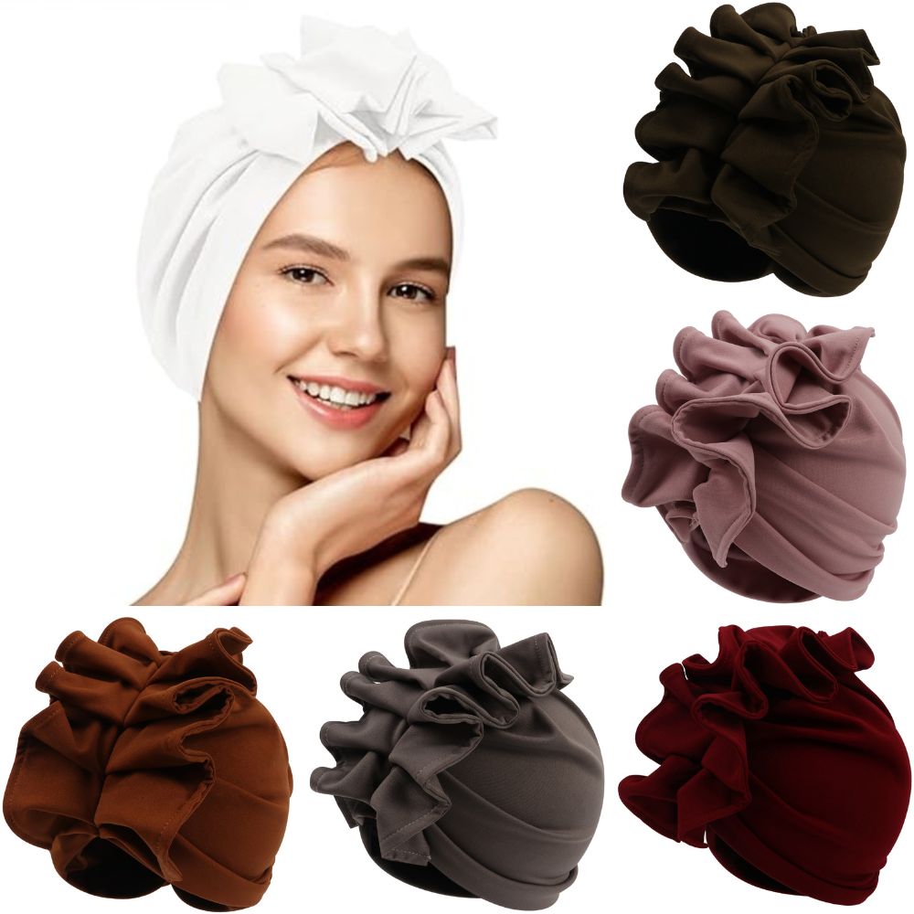 Ruffled Turban Headwrap for Women Elegant Head Scarf Chic Fashion Headwear