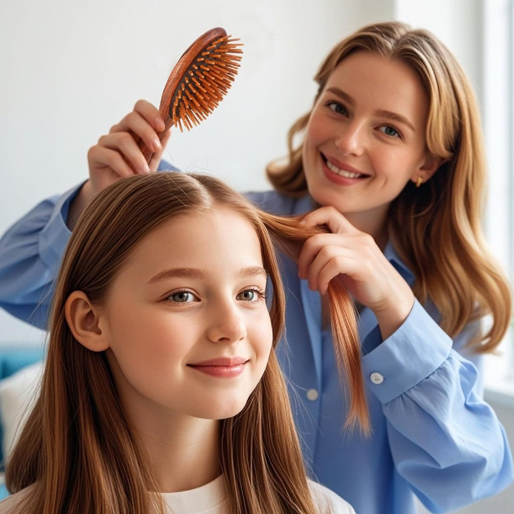 Natural Sandalwood Air Cushion Hair Brush Fine Teeth Scalp Massage Wooden Comb