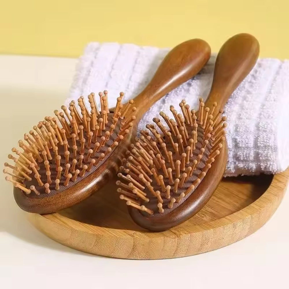 Natural Sandalwood Air Cushion Hair Brush Fine Teeth Scalp Massage Wooden Comb